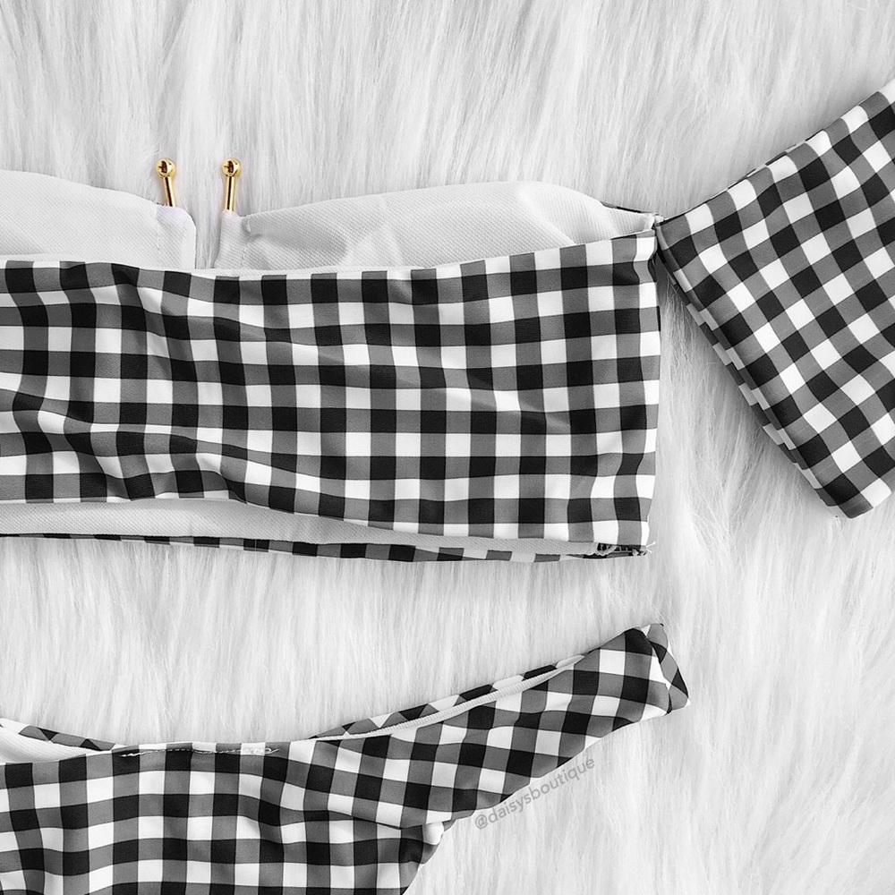 ❤️CLEARANCE❤️ gingham off the shoulder bikini set - Picture 4 of 5
